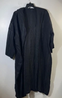 Womens Eskandar Linen Hooded Lagenlook Duster Kimono Robe Jacket 1/ L Black - Image 1 of 4