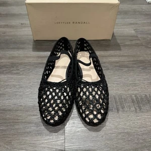 Loeffler Randall Leonie schwarze gehäkelte Raffia-Ballerinas Damengröße 9,5 - Bild 1 von 13