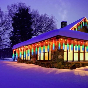 Multicolor 2-Pack Extendable Meteor Shower Christmas Lights Outdoor, 16 Tubes - Picture 1 of 6