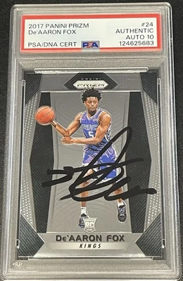 Prizm Rookie #24 2017 firmado por De’aaron Fox PSA 10 autógrafo auténtico reyes/espuelos Foto 1 de 2