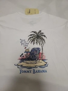 Tommy Bahama White XL T-Shirt Live The Island Life Cotton - Picture 1 of 2