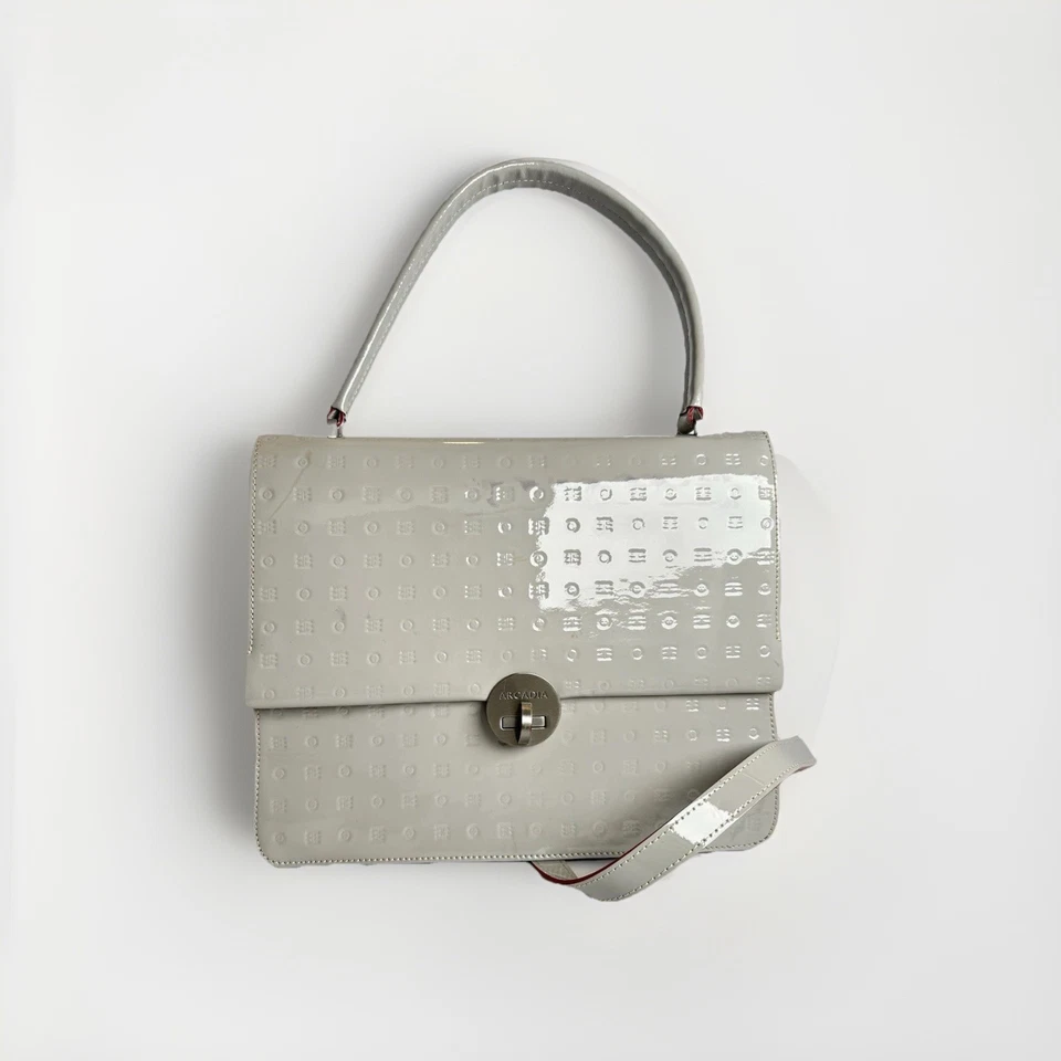 Arcadia Light Grey Patent Leather Handbag - Made In Italy - See Photos! - Image 1 of 4