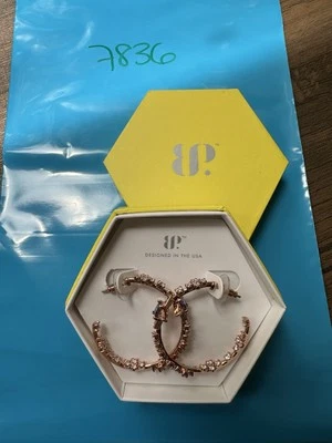 NIB Bomb Party Hoop Earrings RBP8650 Play It Back Purple Topaz CZ Rose Gold P - Image 1 of 4