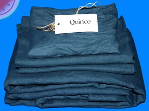 QUINCE 100% 3 Piece EUROPEAN LINEN Duvet Cover Set INDIGO BLUE Twin Pillow Shams - Picture 1 of 9