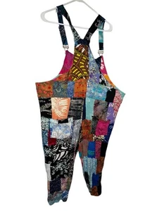 Peaceful People Patchwork Jumpsuit Romper Overalls multi print hippie boho L/XL - Picture 1 of 3