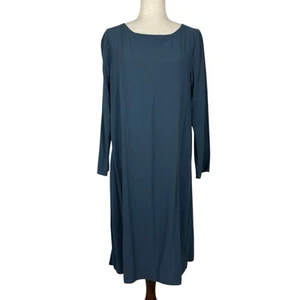 Vestido de seda azul Eileen Fisher para mujer medio ligero crepé túnica Lagenlook - Imagen 1 de 12