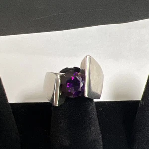 Vintage Modernist Mexiko 925 Sterling Silber Amethyst Stein Ring Größe 6,5 - Bild 1 von 24