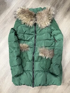 Women’s Mork And Anhanma Goose Down Green Fur Trimmed Parka Jacket Coat Size 42 - Picture 1 of 5