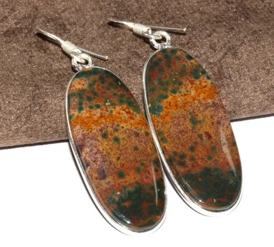 925 镀银优雅血石民族耳环珠宝首饰尺寸 2.1 GW — 第 1/3 张图片