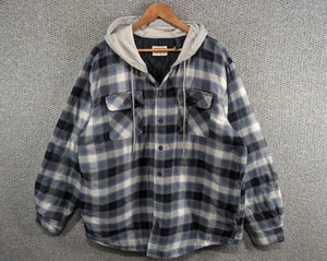 WRANGLER Men's Blue Check Plaid Lined Lumberjack Hooded Button Shirt Jacket XL - Picture 1 of 12