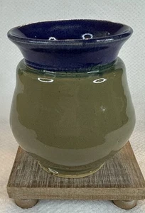 ARTISAN POTTERY VASE  Handmade Glazed Cobalt/Sage - Picture 1 of 6