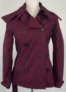 Burberry Brit Women's Burgundy Double Breasted Trench Coat Hooded US 2 Jacket - Picture 1 of 16