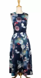 Oasis Floral Vintage Tea Dress - Size 8, Midi Length, Fully Lined Satin - Picture 1 of 10