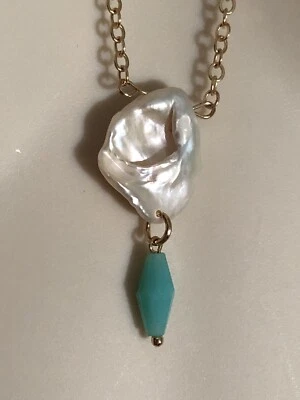 "Colgante de perlas barrocas con cuentas azules perla única en cadena 26"" de largo" Foto 1 de 4