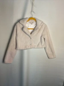Girls Knitworks Size 14 White Faux Fur Long Sleeve Shrug Bolero Cropped Jacket - Picture 1 of 9