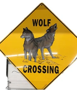Wolf Crossing Sign  12X12" Aluminium Metal - Picture 1 of 1