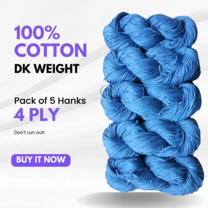 5 x 100 Grams - 100% Cotton - Hand Dyed - 4ply - 1000 Yards - ROYAL BLUE - Picture 1 of 1