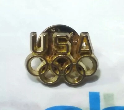 Vintage 90s Team USA Olympic Gold Toned Colored Olympic Rings Pin - Image 1 of 4