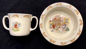 Vintage Royal Doulton Bunnykins Baby Set with Bowl and Two Handled Childrens Mug - Picture 1 of 7
