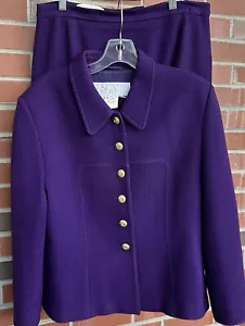 Traje Escada Vintage Tejido de Lana Púrpura Talla 44 Diseñador Logo Botones 2 Piezas - Imagen 1 de 13