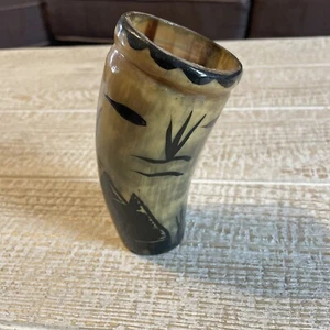 Vintage Decorative Buffalo Horn Vase 5.5” - Picture 1 of 5