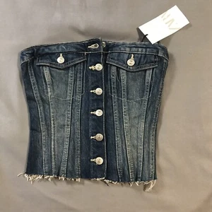 Zara Bustier Top Womens Extra Small Blue Jeans Denim Cut Off Pockets - Picture 1 of 7