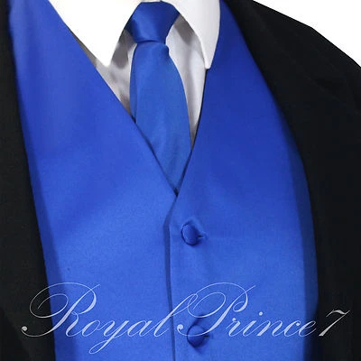 ROYAL BLUE Solid Tuxedo Vest Waistcoat and Neck tie Prom Wedding Party 10-I - Image 1 of 3