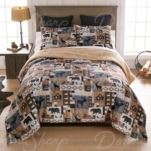 Donna Sharp Kila Lodge Cozy Cabin Rustic Bear Moose Brown 3-Pc Comforter Set - Picture 1 of 3