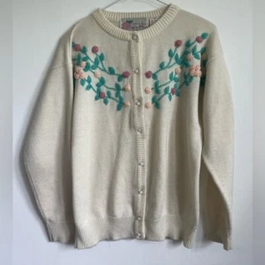 Suéter Cárdigan Vintage Cottagecore Bordado Roseta Rosas - Pequeño - Imagen 1 de 5