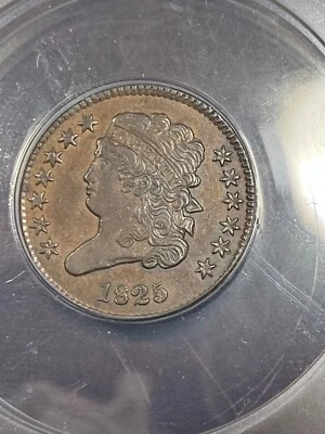 ANACS AU53 1825 CLASSIC HEAD HALF CENT. VERY NICE AU GREAT COLOR - Image 1 of 3