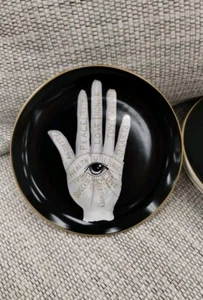 Spell set 4 FORTUNE TELLER'S HAND APPETIZER PLATES Gold Metallic Gothic 7" NEW - Picture 1 of 4