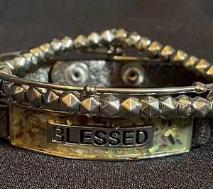 💠Set 3 Fashion Bracelets BLESSED (adjusts) Pewter & Silver-tone New FREE SHIP - Picture 1 of 7