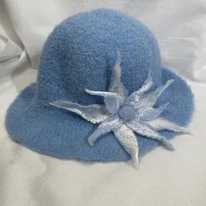 Handmade Knit’n 4 You Recycled Wool Crochet Shimmer Flower Bowler Bucket Hat - Picture 1 of 8