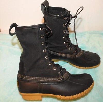 L.L.Bean Waxed-Canvas Maine Hunting Boots Women 7 M Black Lace Up Mid-Calf USA - Image 1 of 4