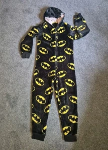 M&S Batman All In One Pyjamas Age 7-8 Yrs Black Fleece With Hood - Picture 1 of 4