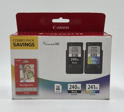 Canon 240XL Black, 241XL Color Combo 2pk Ink w/Photo Paper - Black & Tricolor - Image 1 of 4