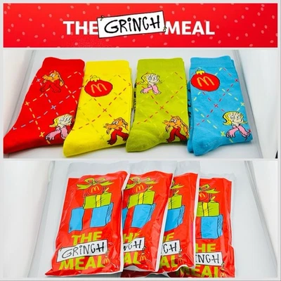 McDonald's 2025 The Grinch Meal Christmas Socks Complete Set of 4 Colors Sealed - Image 1 of 3