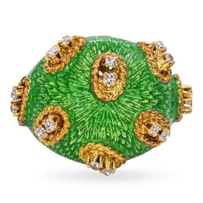 Anillo Cúpula Esmalte Guilloche y Diamantes 18k Vintage Foto 1 de 4