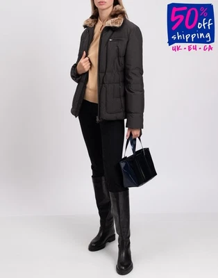 RRP€450 MABRUN Down Jacket Plus Size 17 US8 UK12 S Brown Rabbit Fur Trim Belted - Image 1 of 4