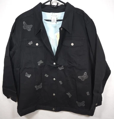 The Quacker Factory Women's Rhinestone Butterfly Jean Jacket & Top Set Size 3X - Image 1 of 4