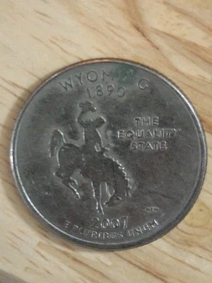2007-P 25c Wyoming State Quarter Struck Through Grease Error Reverse - Image 1 of 4