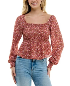 Ultra Flirt Juniors Floral Ruffled Off The Shoulder top in Clay Red Size L - Picture 1 of 1