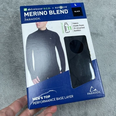 Capa base de rendimiento de mezcla Merino negra para hombre de Paradox talla L a1490 Foto 1 de 4