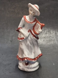 Statuina porcellana vintage dama con arpa/lira - Foto 1 di 7