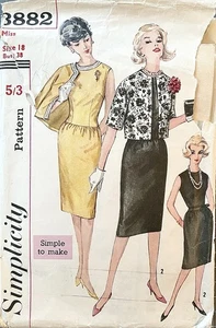 SIMPLICITY 3882 1960’s Dress & Jacket Sewing Pattern. Size 18 - Bust 38” - Picture 1 of 2