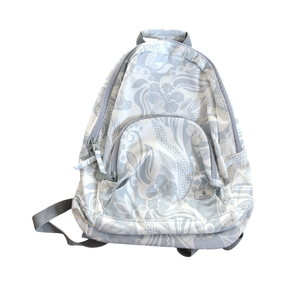 Volcom 男女通用背包蓝绿色和白色 1 大口袋 1 小号花卉设计 — 第 1/4 张图片