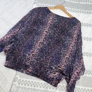 adam lippes purple shimmer cheetah animall print blouse stretch flowy 6 silk - Picture 1 of 7