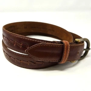 EDDIE BAUER BRAUN LEDER GÜRTEL MESSING SCHNALLE GEDREHTE NÄHTE HERREN GR 36 WESTERN - Bild 1 von 15