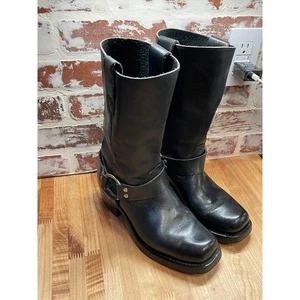 VTG Landis Mens Black Leather O-Ring Square Toe Motorcycle Biker Boots Size 9 - Picture 1 of 15
