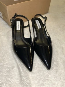 Steve Madden Women Sz 6 Legaci Kitten Heel Slingback Buckle Pumps Black - Picture 1 of 14